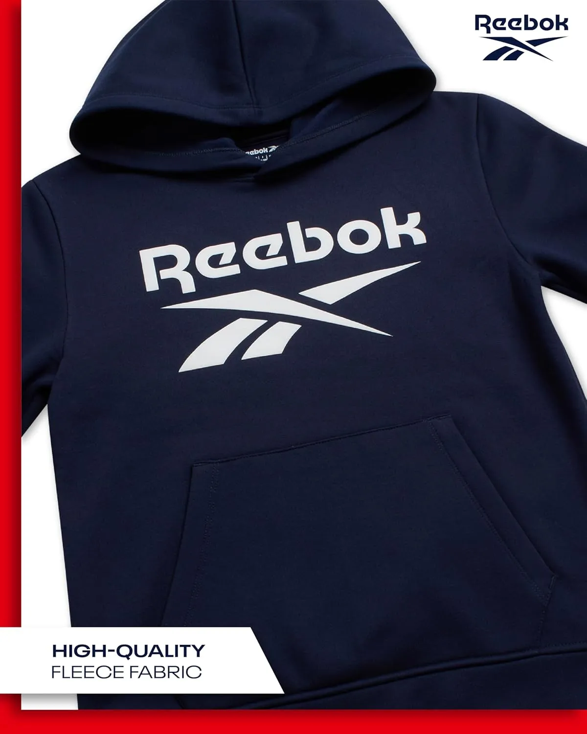 Reebok Boys' Active Sweatshirt - Fleece Pullover Hoodie Sweathsirt - Performance Activewear Sweatshirt for Boys (8-14)