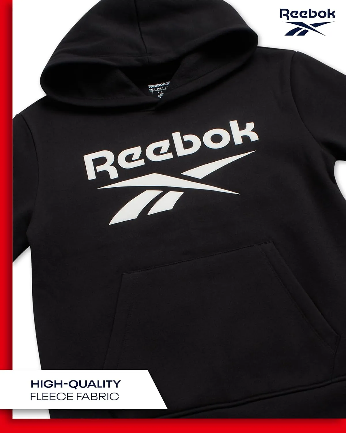 Reebok Boys' Active Sweatshirt - Fleece Pullover Hoodie Sweathsirt - Performance Activewear Sweatshirt for Boys (8-14)