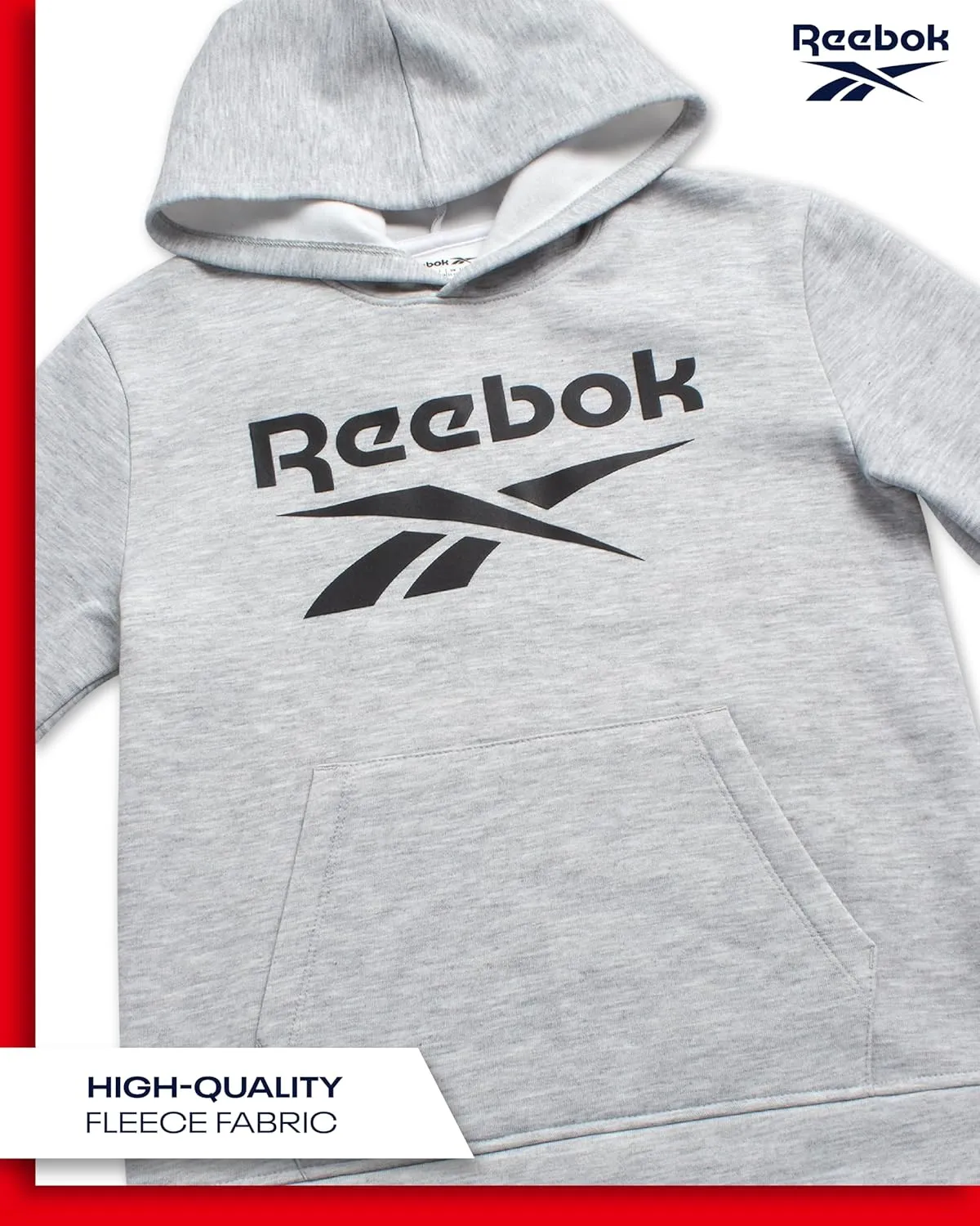 Reebok Boys' Active Sweatshirt - Fleece Pullover Hoodie Sweathsirt - Performance Activewear Sweatshirt for Boys (8-14)