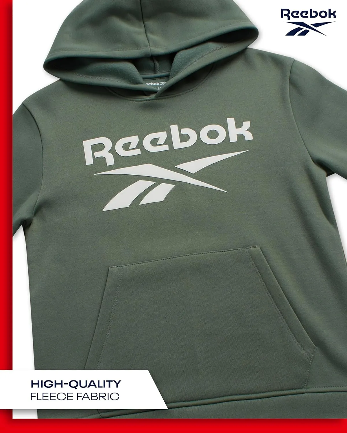Reebok Boys' Active Sweatshirt - Fleece Pullover Hoodie Sweathsirt - Performance Activewear Sweatshirt for Boys (8-14)