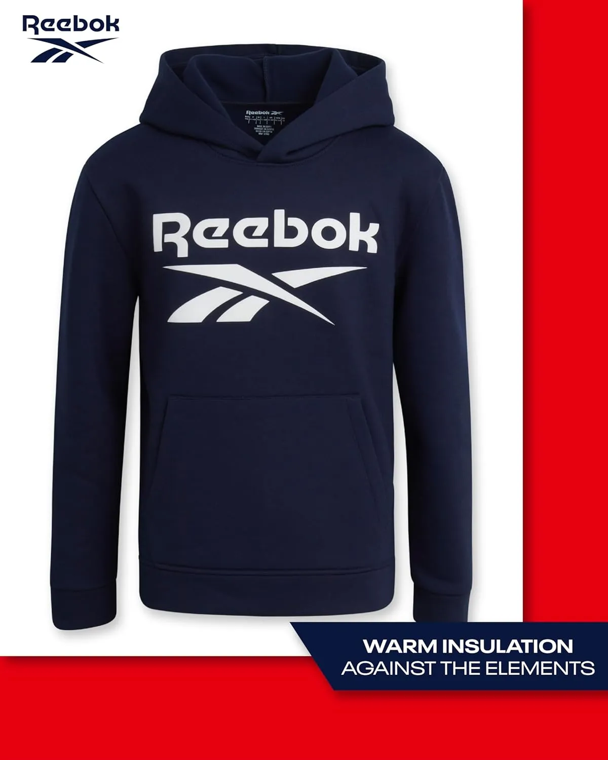 Reebok Boys' Active Sweatshirt - Fleece Pullover Hoodie Sweathsirt - Performance Activewear Sweatshirt for Boys (8-14)