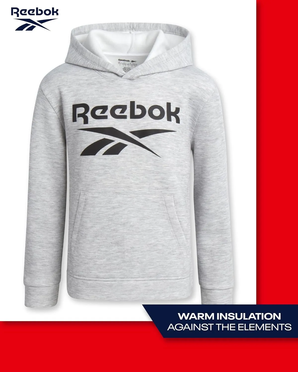 Reebok Boys' Active Sweatshirt - Fleece Pullover Hoodie Sweathsirt - Performance Activewear Sweatshirt for Boys (8-14)