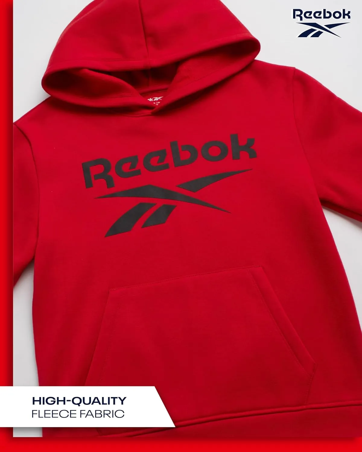 Reebok Boys' Active Sweatshirt - Fleece Pullover Hoodie Sweathsirt - Performance Activewear Sweatshirt for Boys (8-14)