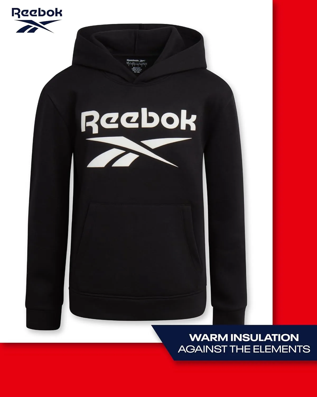 Reebok Boys' Active Sweatshirt - Fleece Pullover Hoodie Sweathsirt - Performance Activewear Sweatshirt for Boys (8-14)