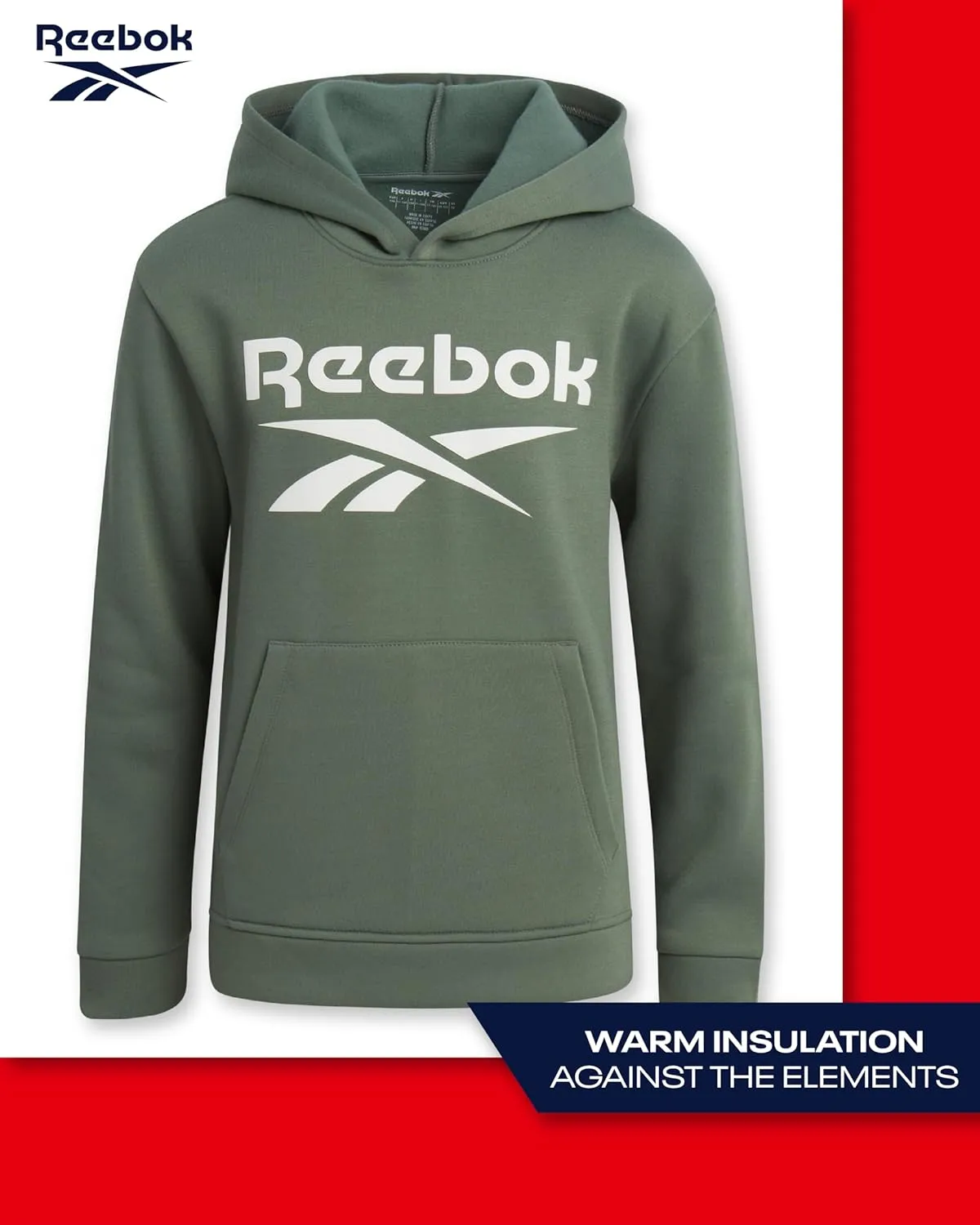 Reebok Boys' Active Sweatshirt - Fleece Pullover Hoodie Sweathsirt - Performance Activewear Sweatshirt for Boys (8-14)