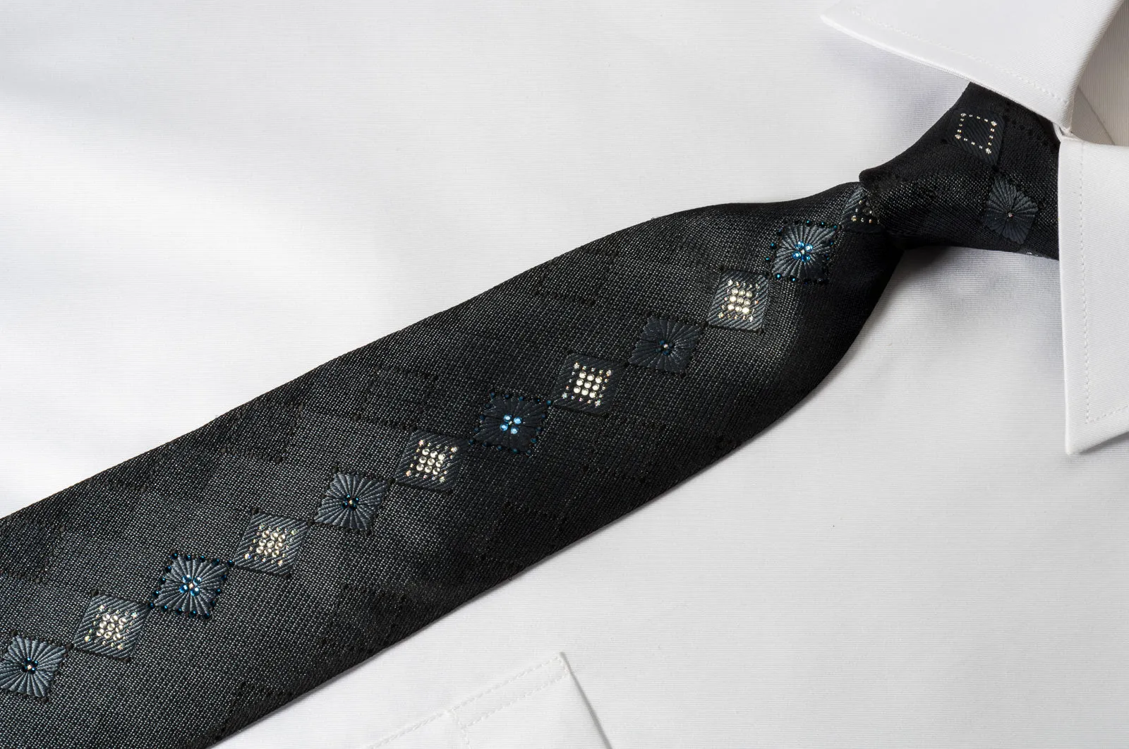 Renoma Black Silk Rhinestone Tie With Silver Sparkles