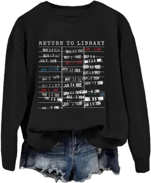 Return to Library Shirt Women Vintage Book Lover Sweatshirt Graphic Crewneck Reader Librarian Teacher Pullover Tops