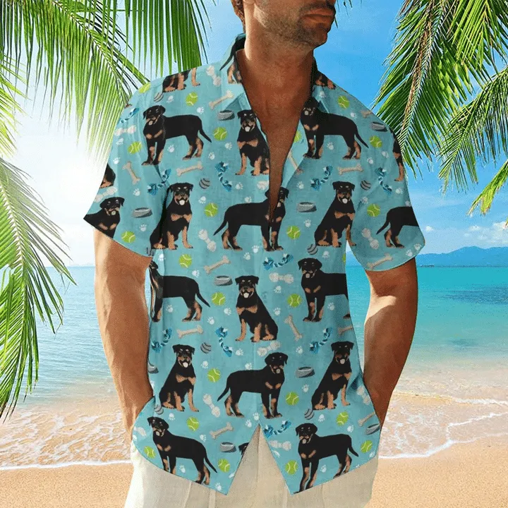 Rottweiler Vacation Hawaiian Shirt, Dog Short Sleeve Hawaiian Aloha Shirt