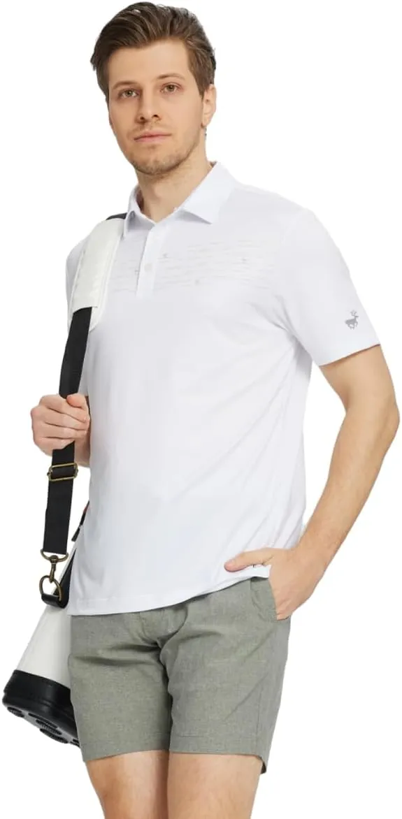 Rouen Mens Golf Shirts Short Sleeve Chest Print Performance Dry Fit Moisture Wicking Casual Sports Polo Shirts for Men