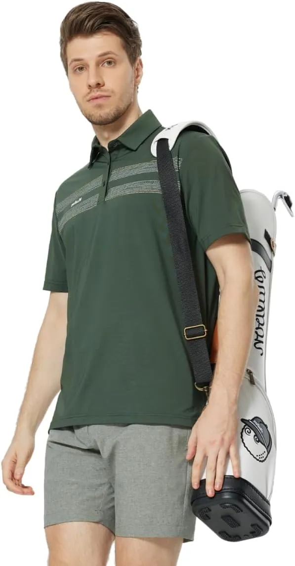 Rouen Mens Golf Shirts Short Sleeve Chest Print Performance Dry Fit Moisture Wicking Casual Sports Polo Shirts for Men