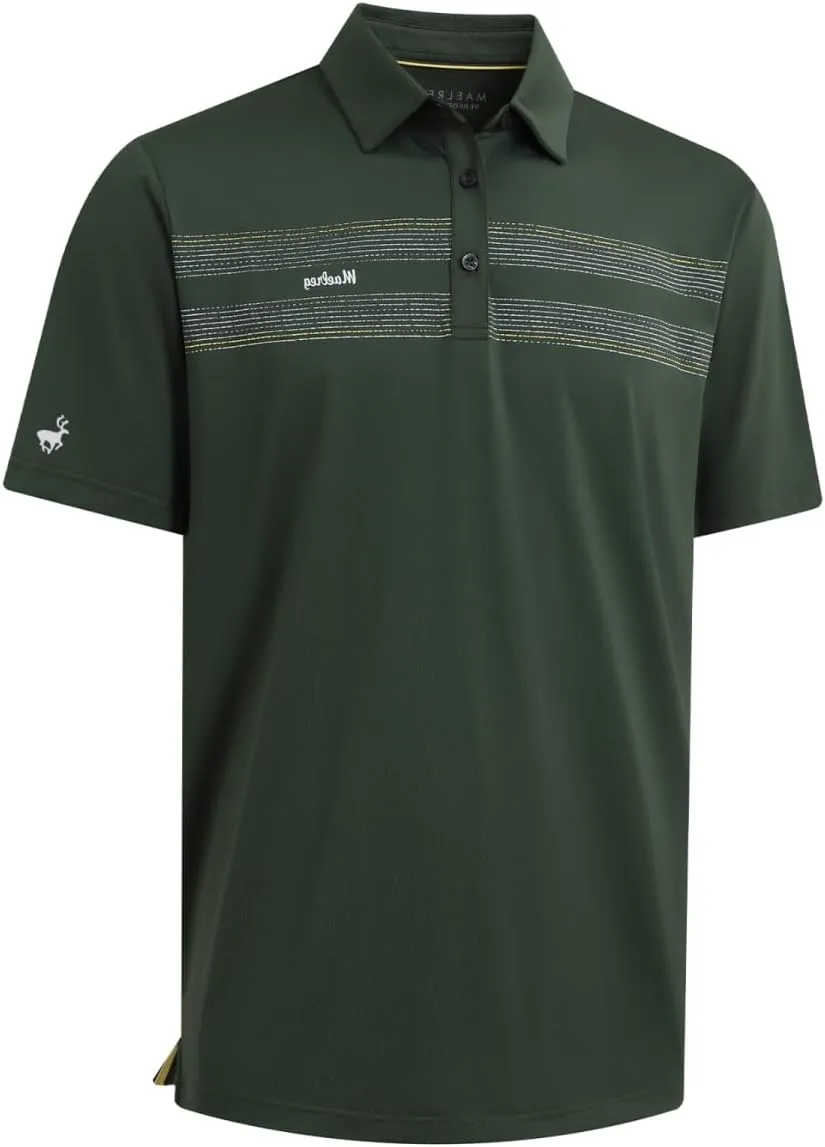 Rouen Mens Golf Shirts Short Sleeve Chest Print Performance Dry Fit Moisture Wicking Casual Sports Polo Shirts for Men