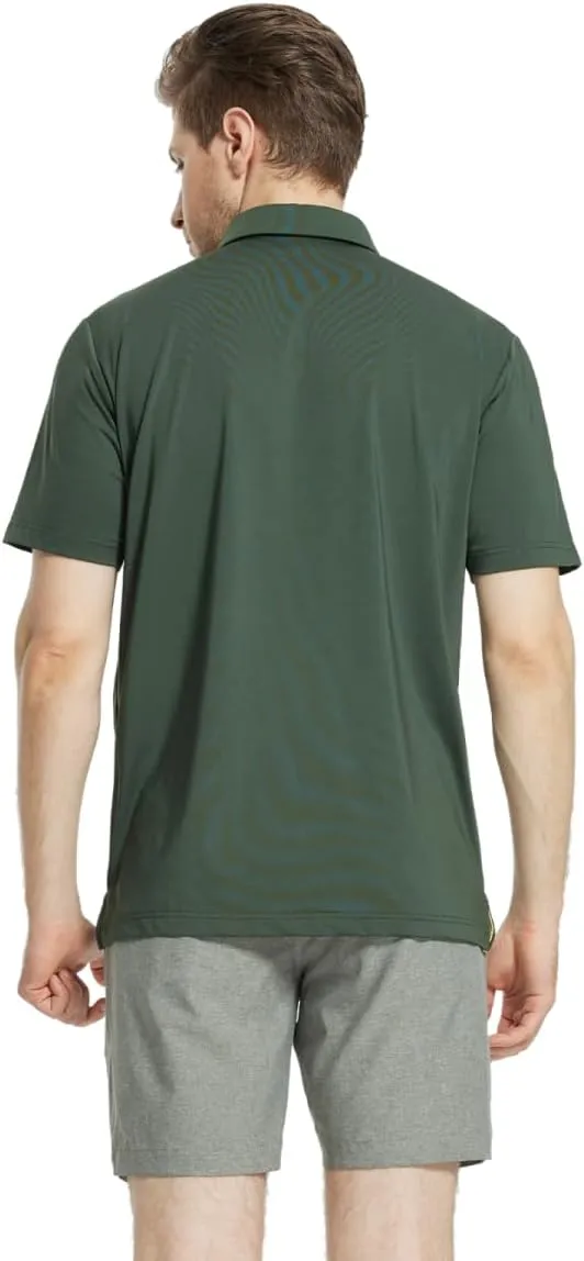 Rouen Mens Golf Shirts Short Sleeve Chest Print Performance Dry Fit Moisture Wicking Casual Sports Polo Shirts for Men