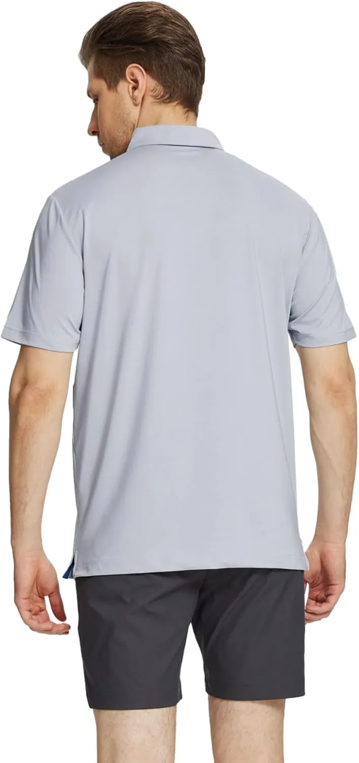 Rouen Mens Golf Shirts Short Sleeve Chest Print Performance Dry Fit Moisture Wicking Casual Sports Polo Shirts for Men