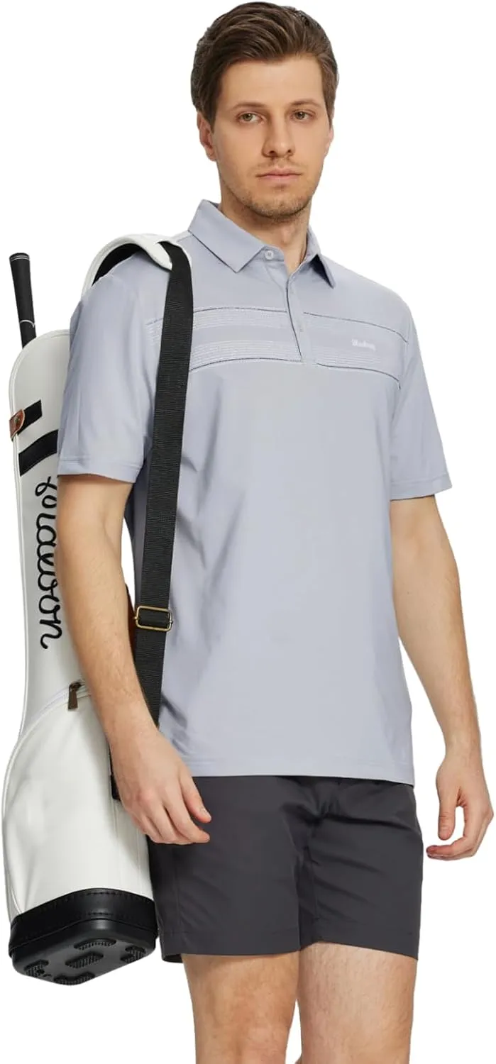 Rouen Mens Golf Shirts Short Sleeve Chest Print Performance Dry Fit Moisture Wicking Casual Sports Polo Shirts for Men