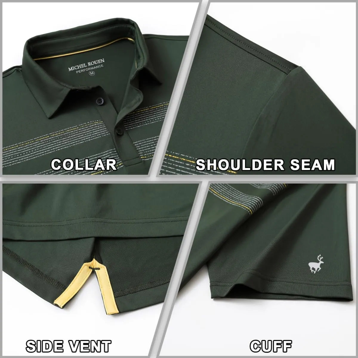 Rouen Mens Golf Shirts Short Sleeve Chest Print Performance Dry Fit Moisture Wicking Casual Sports Polo Shirts for Men