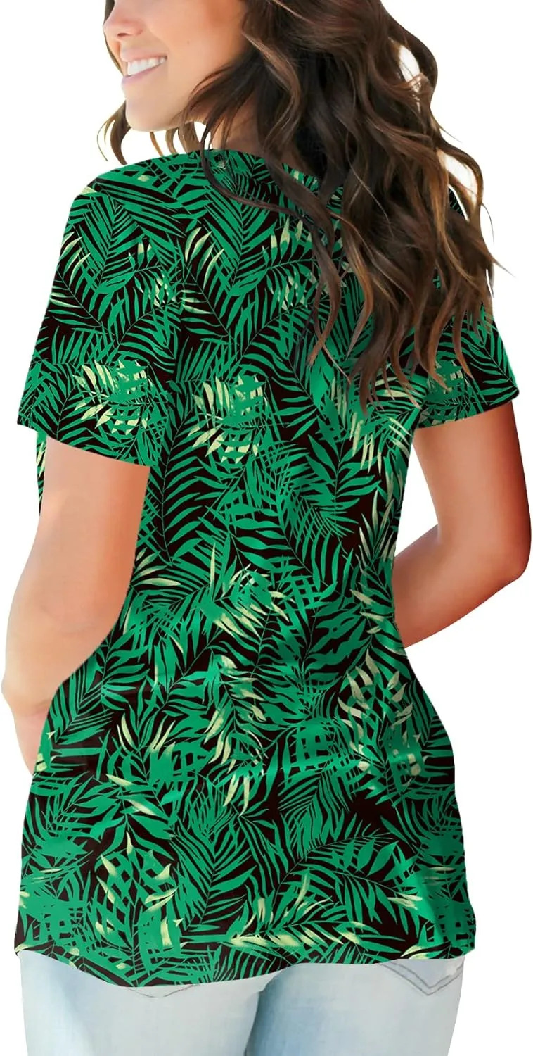 SAMPEEL Womens Summer Tops Floral Tees Short Sleeve Tunic V Neck T Shirts