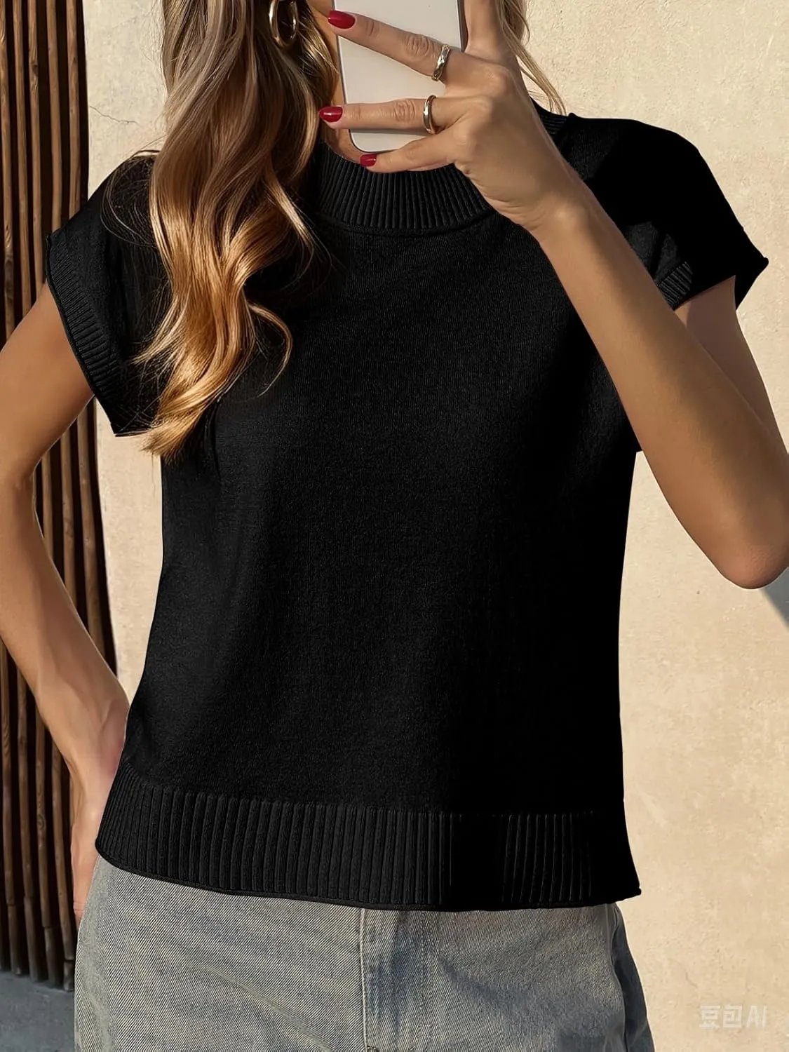 Saodimallsu Womens Cap Sleeve Sweater Vest Crew Neck Casual Loose Knit Summer Lightweight Pullover Tank Tops
