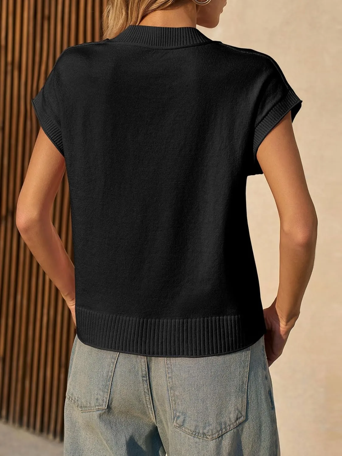 Saodimallsu Womens Cap Sleeve Sweater Vest Crew Neck Casual Loose Knit Summer Lightweight Pullover Tank Tops
