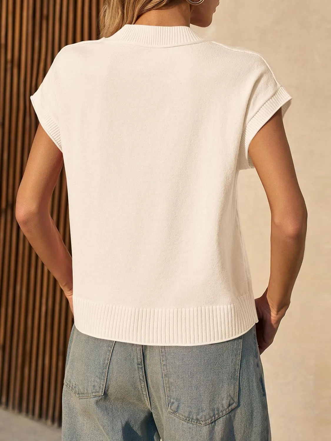 Saodimallsu Womens Cap Sleeve Sweater Vest Crew Neck Casual Loose Knit Summer Lightweight Pullover Tank Tops