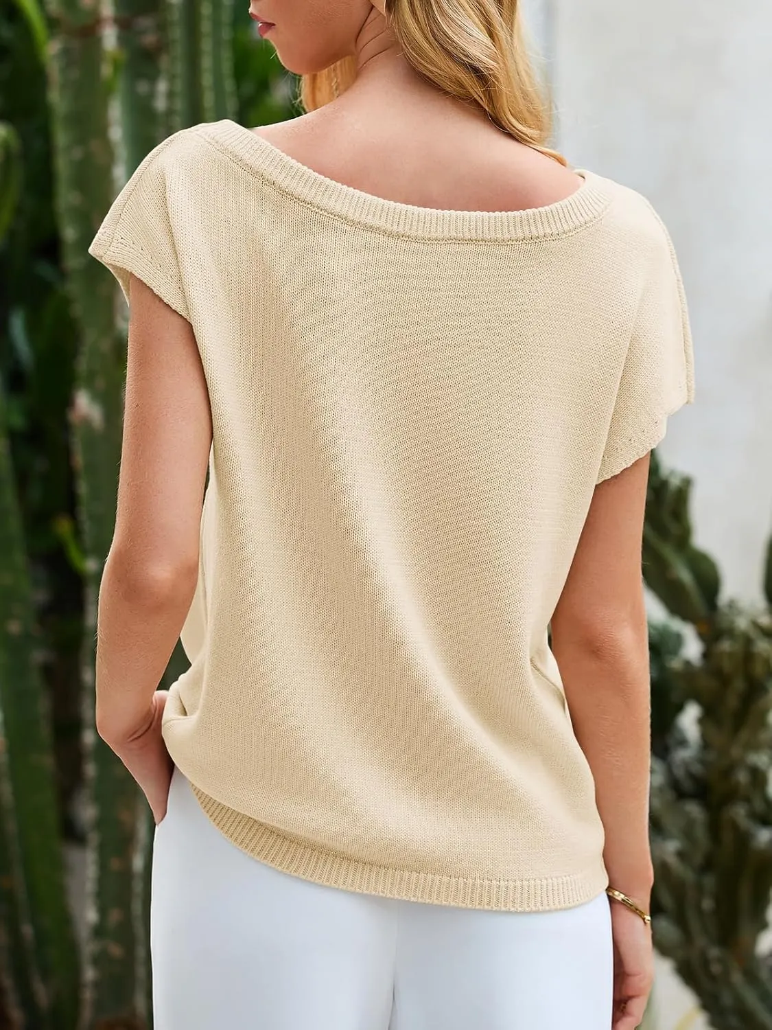 Saodimallsu Womens Off One Shoulder Sweater Tops Summer Short Sleeve Casual Loose Knit Trendy Going Out Tops