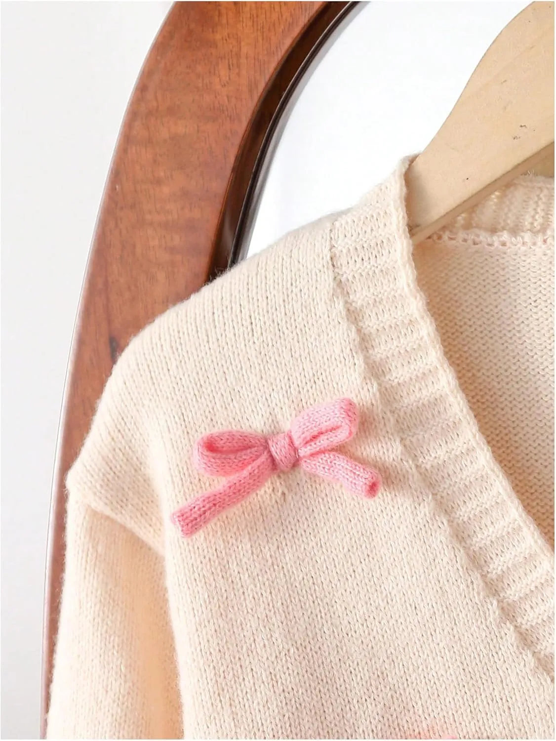 SHENHE Girl's Bow Button Down Knitted Cardigan V Neck Loose Cute Crop Sweater Outwear