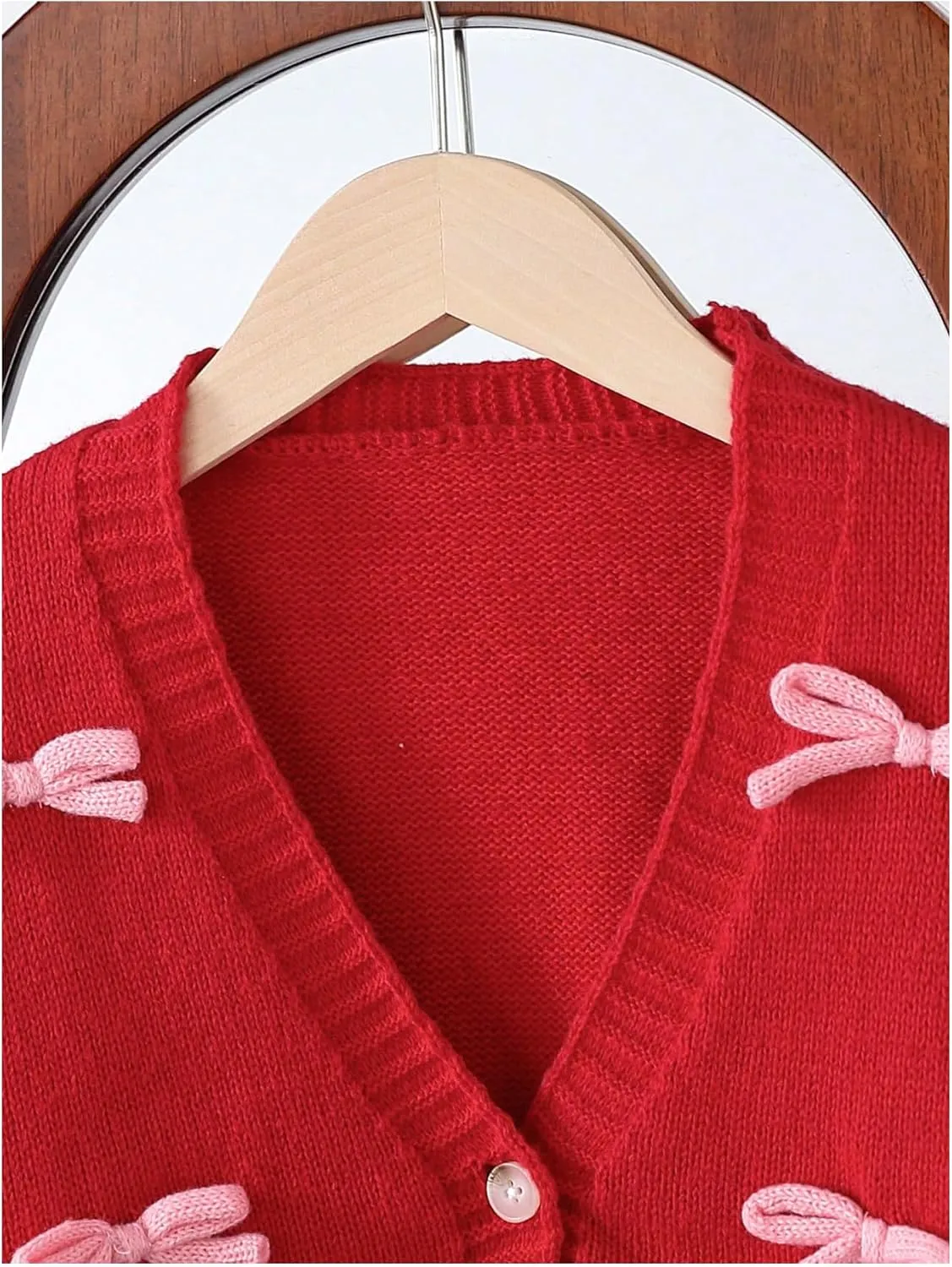 SHENHE Girl's Bow Button Down Knitted Cardigan V Neck Loose Cute Crop Sweater Outwear