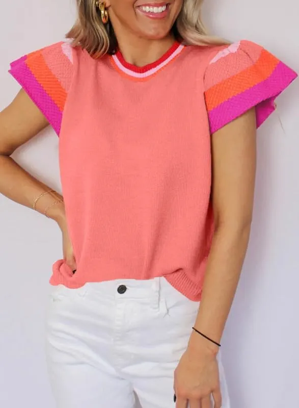 SHEWIN Womens Summer Cap Sleeve Tops Casual Crewneck Loose Fit Knit Lightweight Sweater Pullover Top