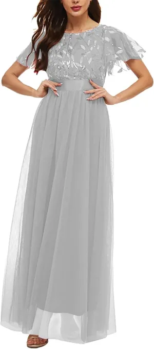 Short Sleeve Bridesmaid Dresses for Women Double Layers Tulle Wedding Formal Dress A Line Chiffon Evening Prom Gown 2023
