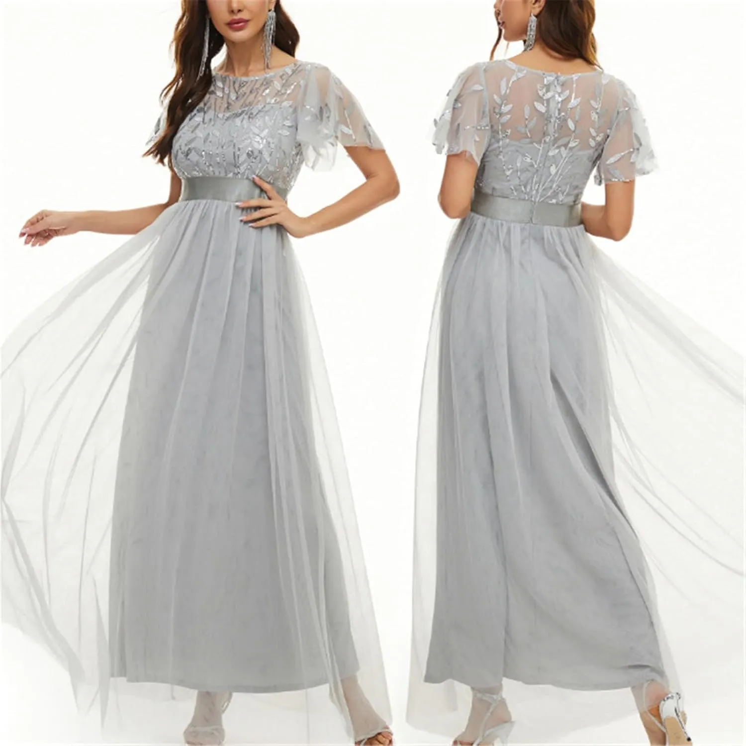 Short Sleeve Bridesmaid Dresses for Women Double Layers Tulle Wedding Formal Dress A Line Chiffon Evening Prom Gown 2023