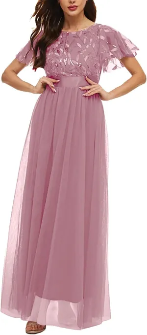 Short Sleeve Bridesmaid Dresses for Women Double Layers Tulle Wedding Formal Dress A Line Chiffon Evening Prom Gown 2023