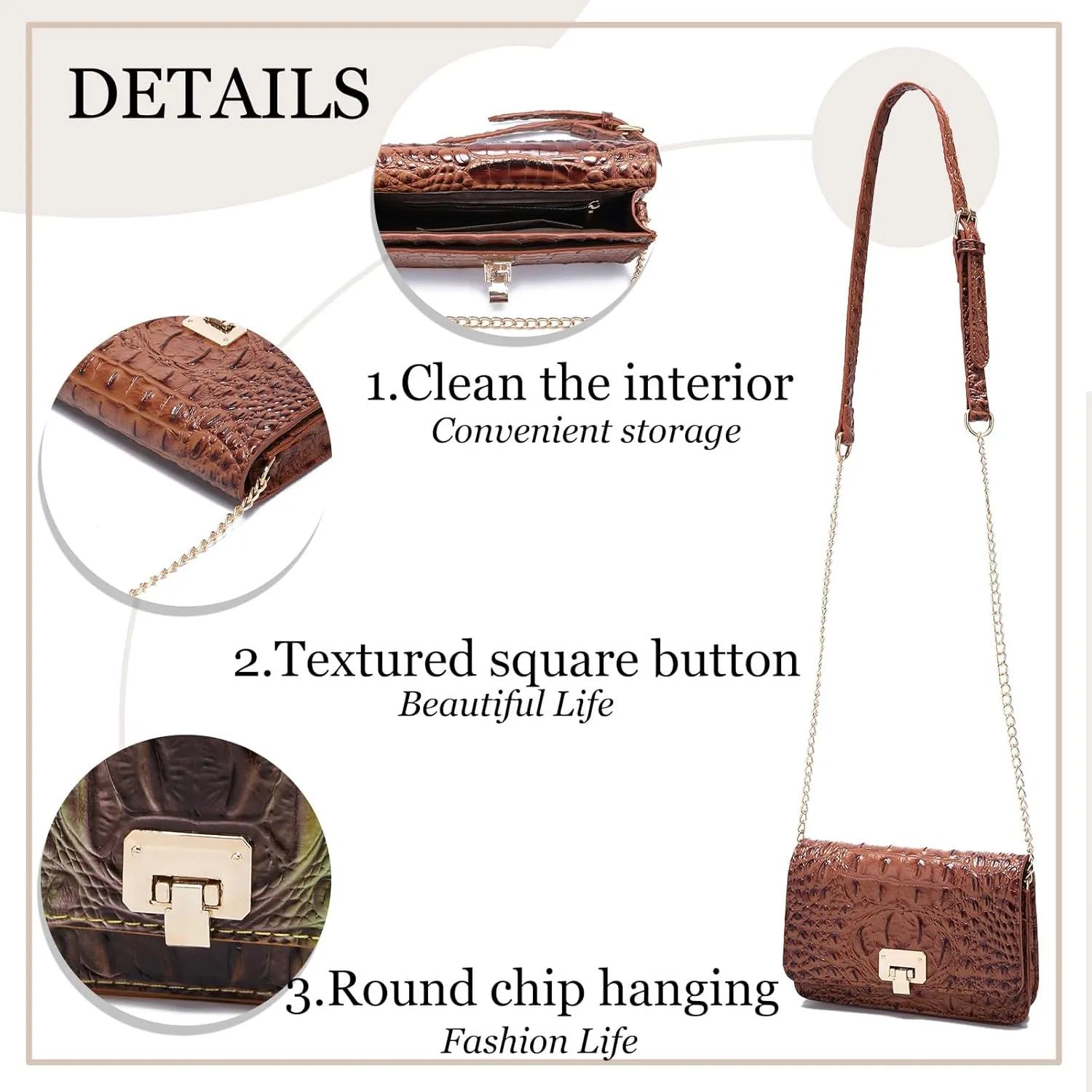 Small Crocodile Crossbody Cell Phone Purse for women Vegan Leather Clutch Wallet with Leather Shoulder Strap