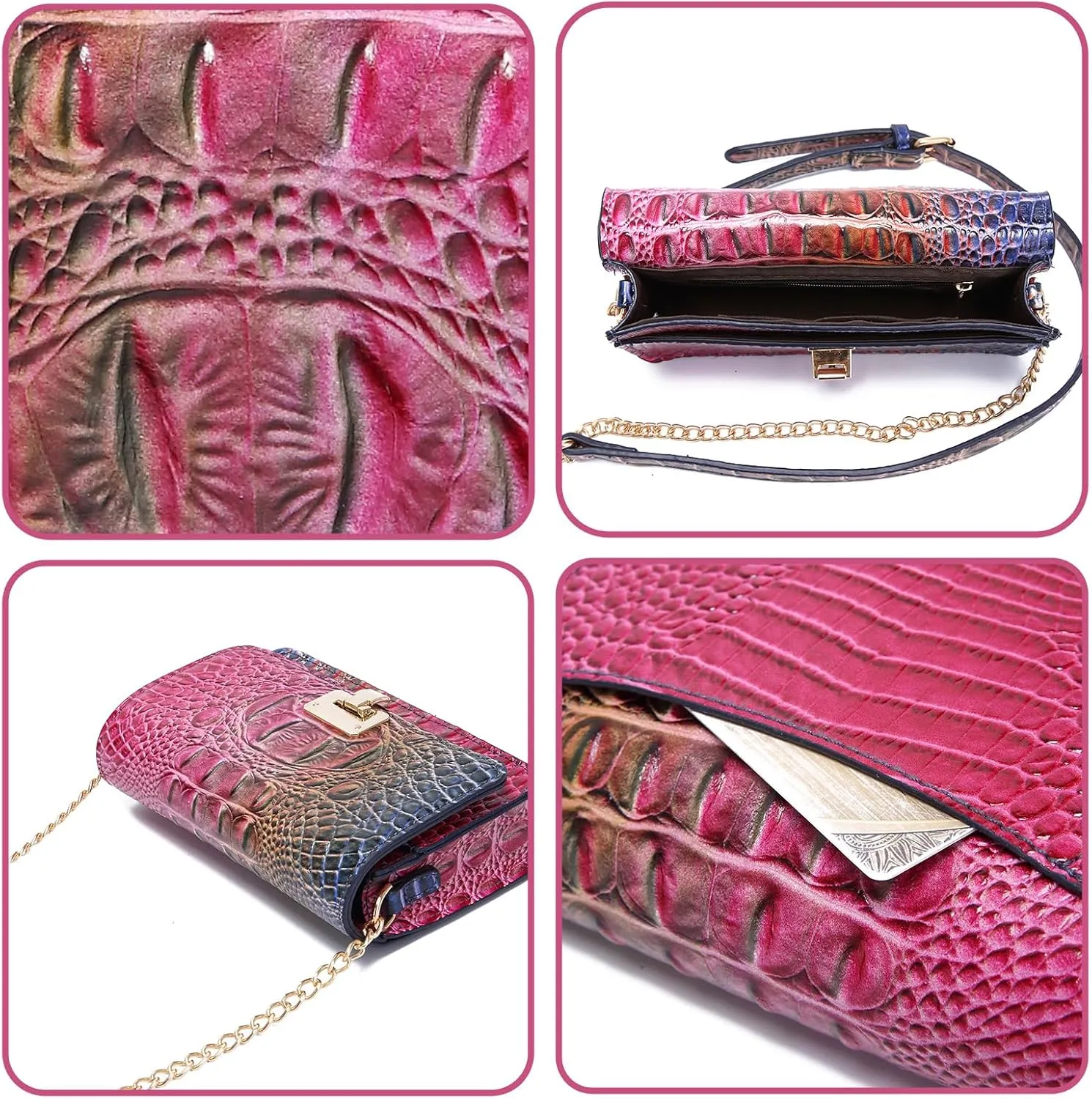 Small Crocodile Crossbody Cell Phone Purse for women Vegan Leather Clutch Wallet with Leather Shoulder Strap