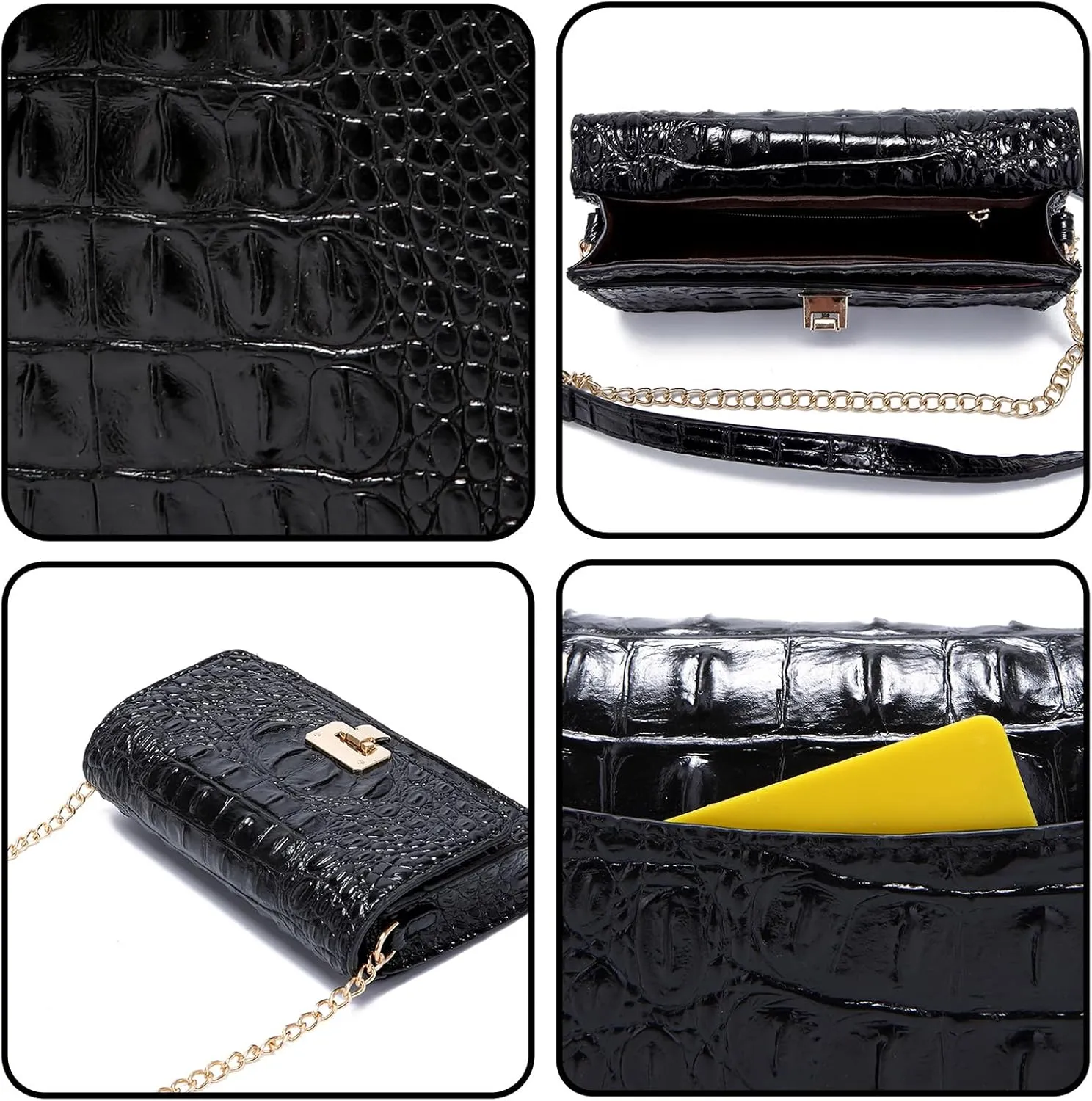 Small Crocodile Crossbody Cell Phone Purse for women Vegan Leather Clutch Wallet with Leather Shoulder Strap