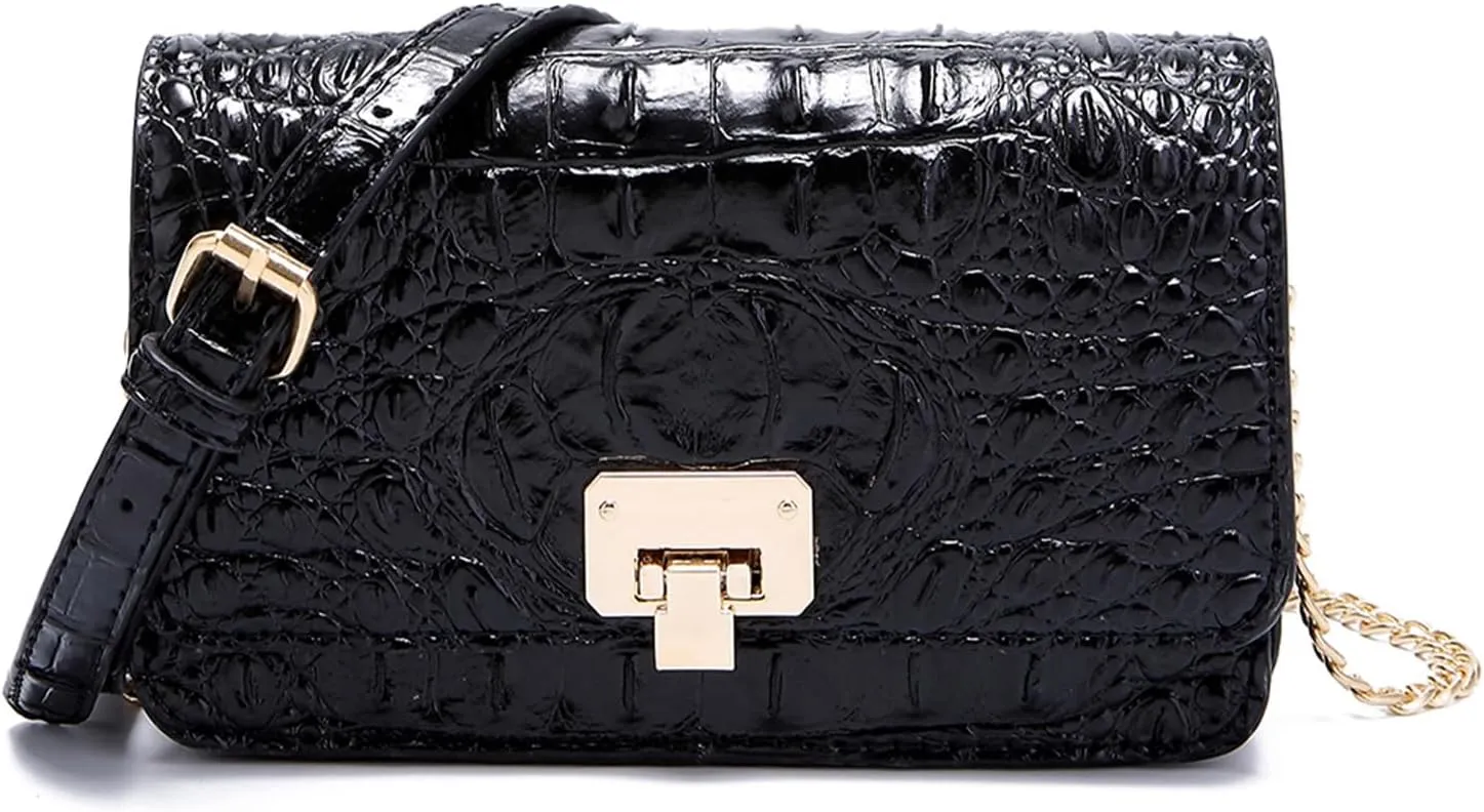 Small Crocodile Crossbody Cell Phone Purse for women Vegan Leather Clutch Wallet with Leather Shoulder Strap
