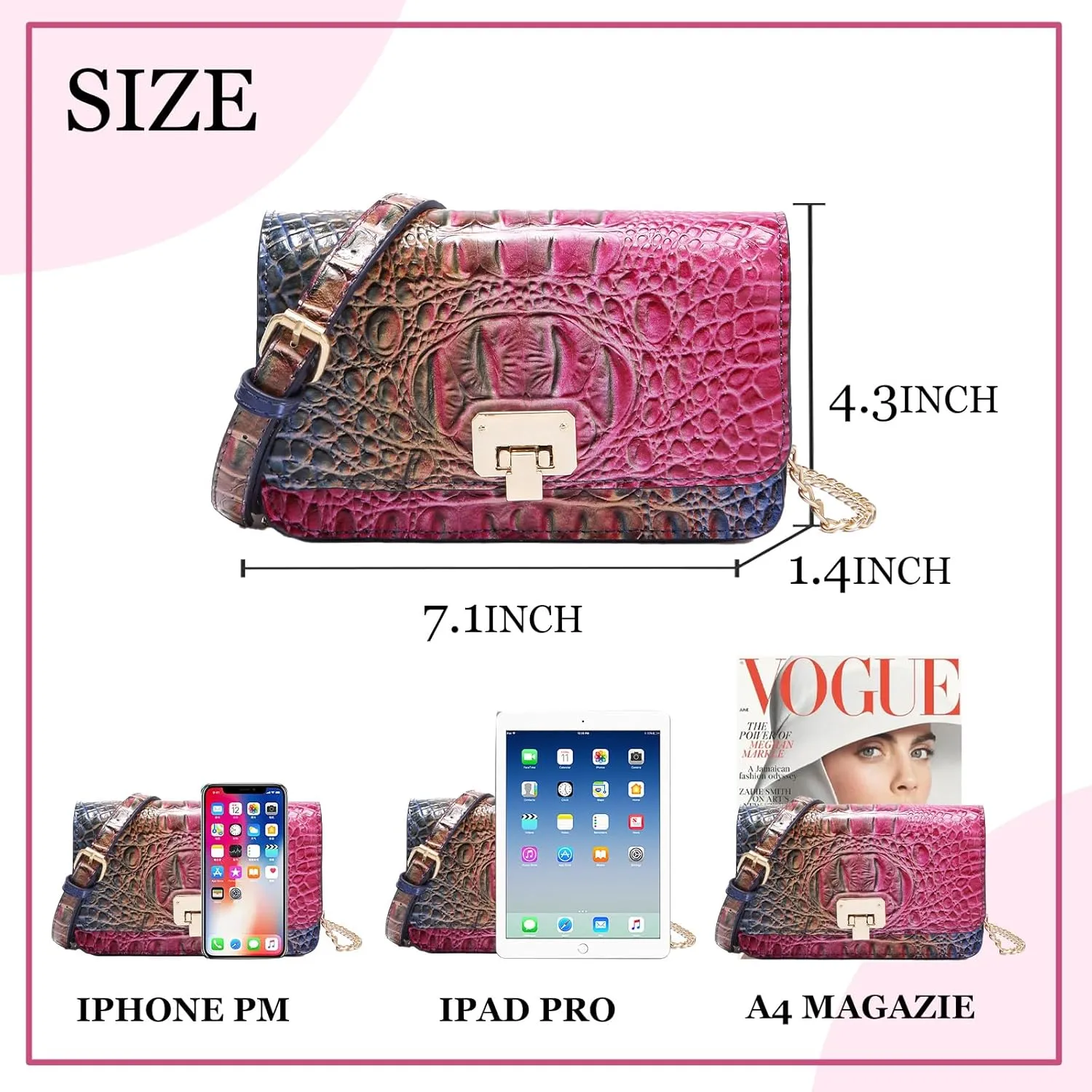 Small Crocodile Crossbody Cell Phone Purse for women Vegan Leather Clutch Wallet with Leather Shoulder Strap
