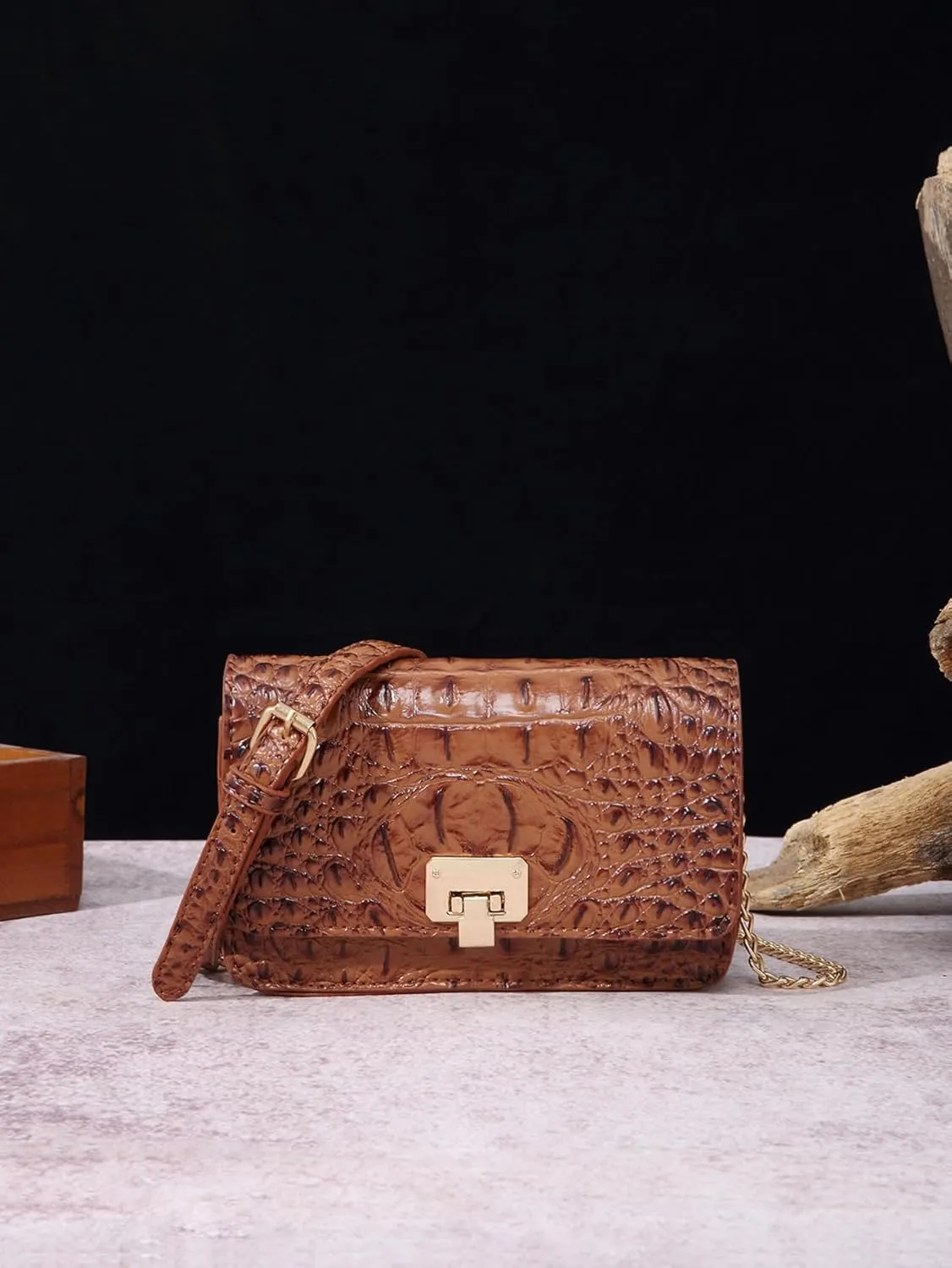 Small Crocodile Crossbody Cell Phone Purse for women Vegan Leather Clutch Wallet with Leather Shoulder Strap