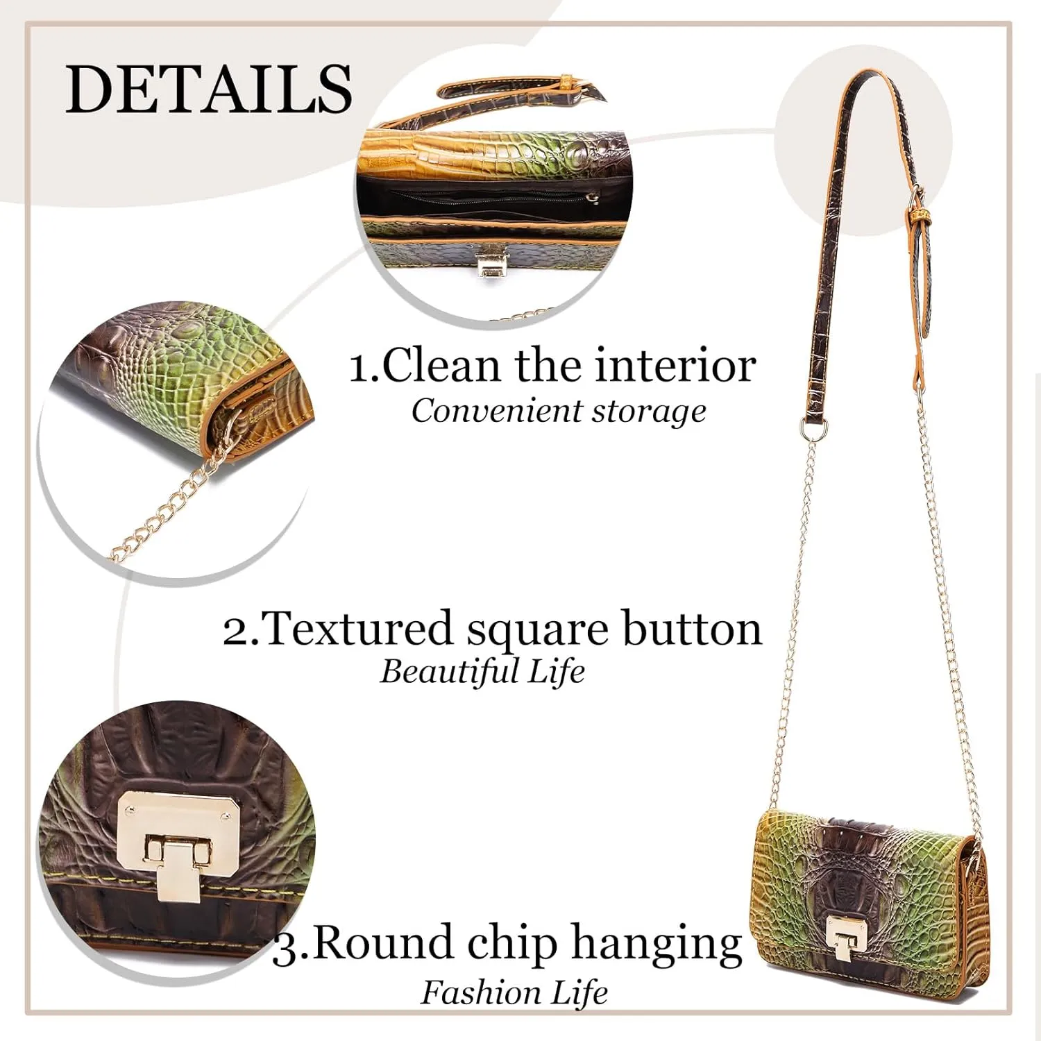 Small Crocodile Crossbody Cell Phone Purse for women Vegan Leather Clutch Wallet with Leather Shoulder Strap
