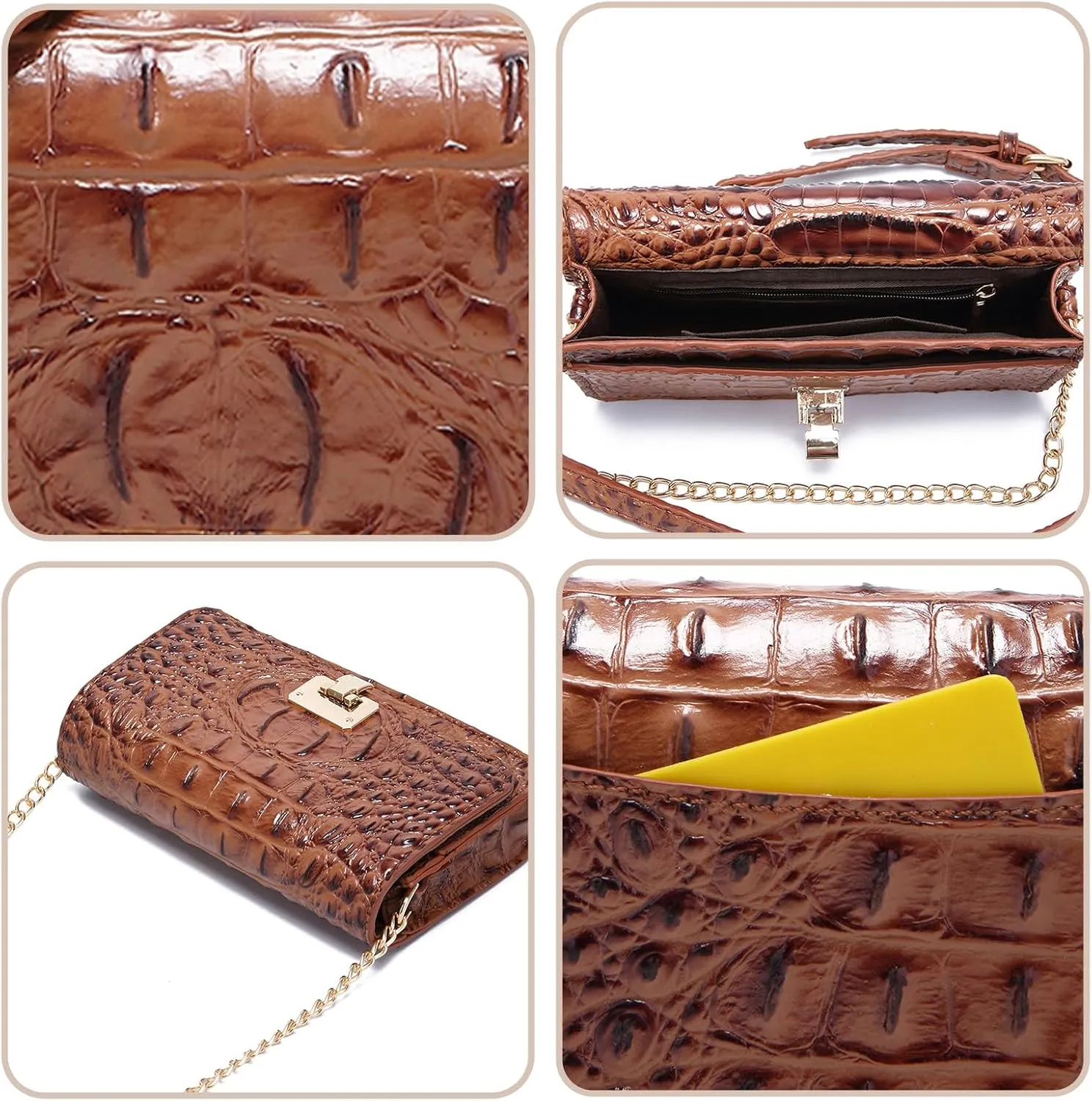 Small Crocodile Crossbody Cell Phone Purse for women Vegan Leather Clutch Wallet with Leather Shoulder Strap