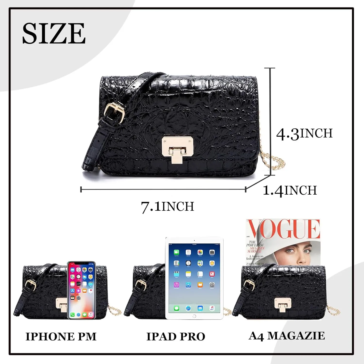 Small Crocodile Crossbody Cell Phone Purse for women Vegan Leather Clutch Wallet with Leather Shoulder Strap
