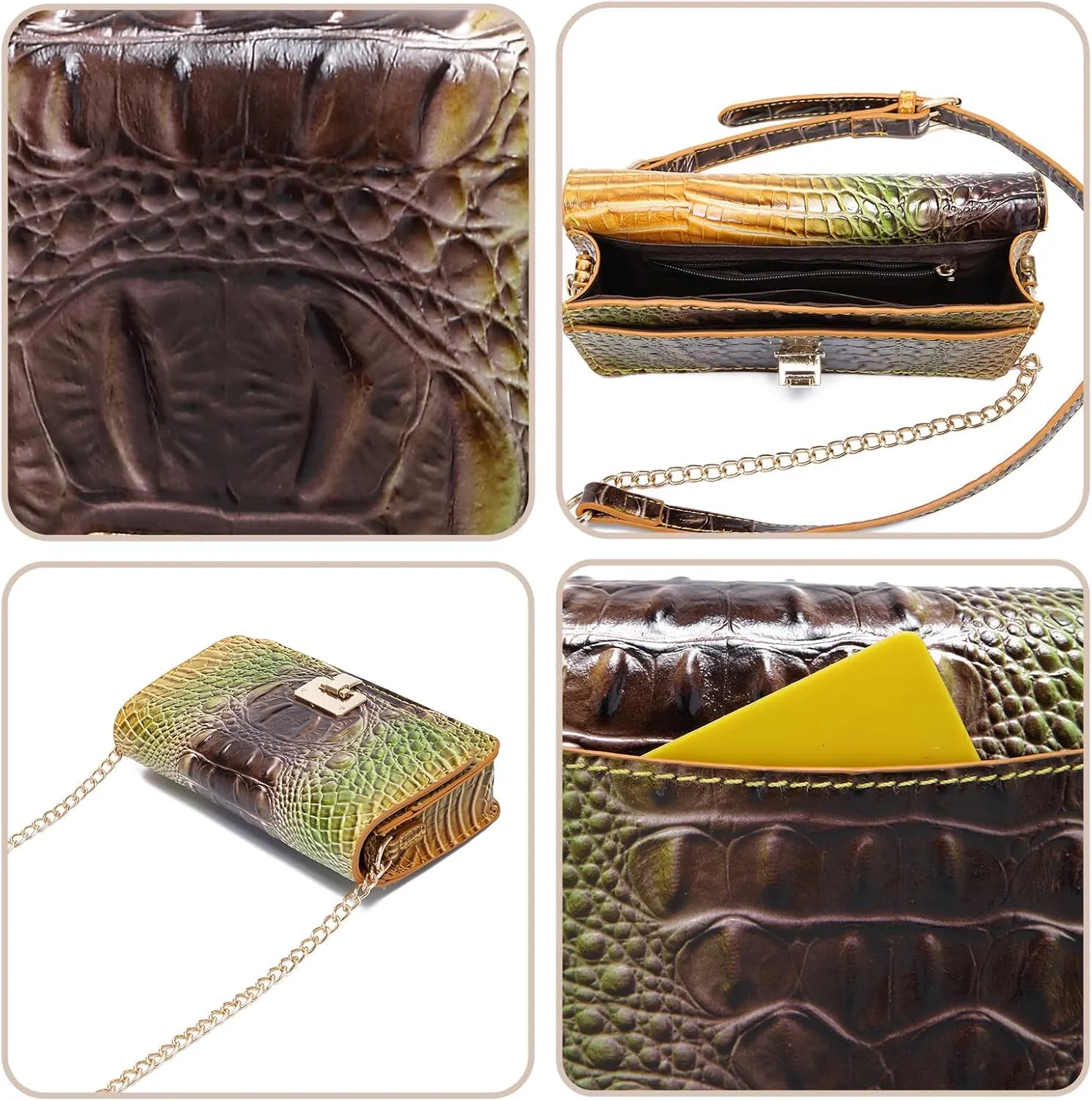 Small Crocodile Crossbody Cell Phone Purse for women Vegan Leather Clutch Wallet with Leather Shoulder Strap