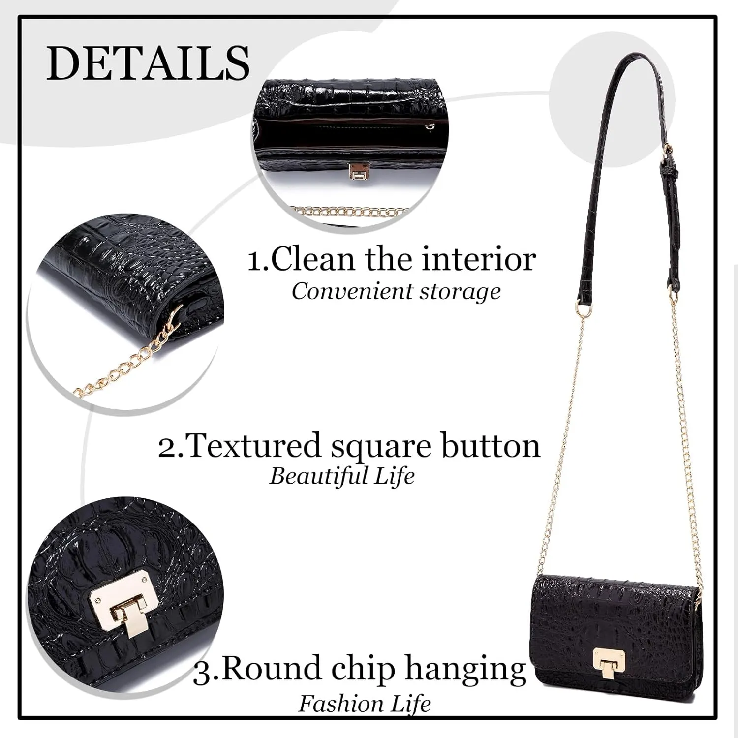 Small Crocodile Crossbody Cell Phone Purse for women Vegan Leather Clutch Wallet with Leather Shoulder Strap