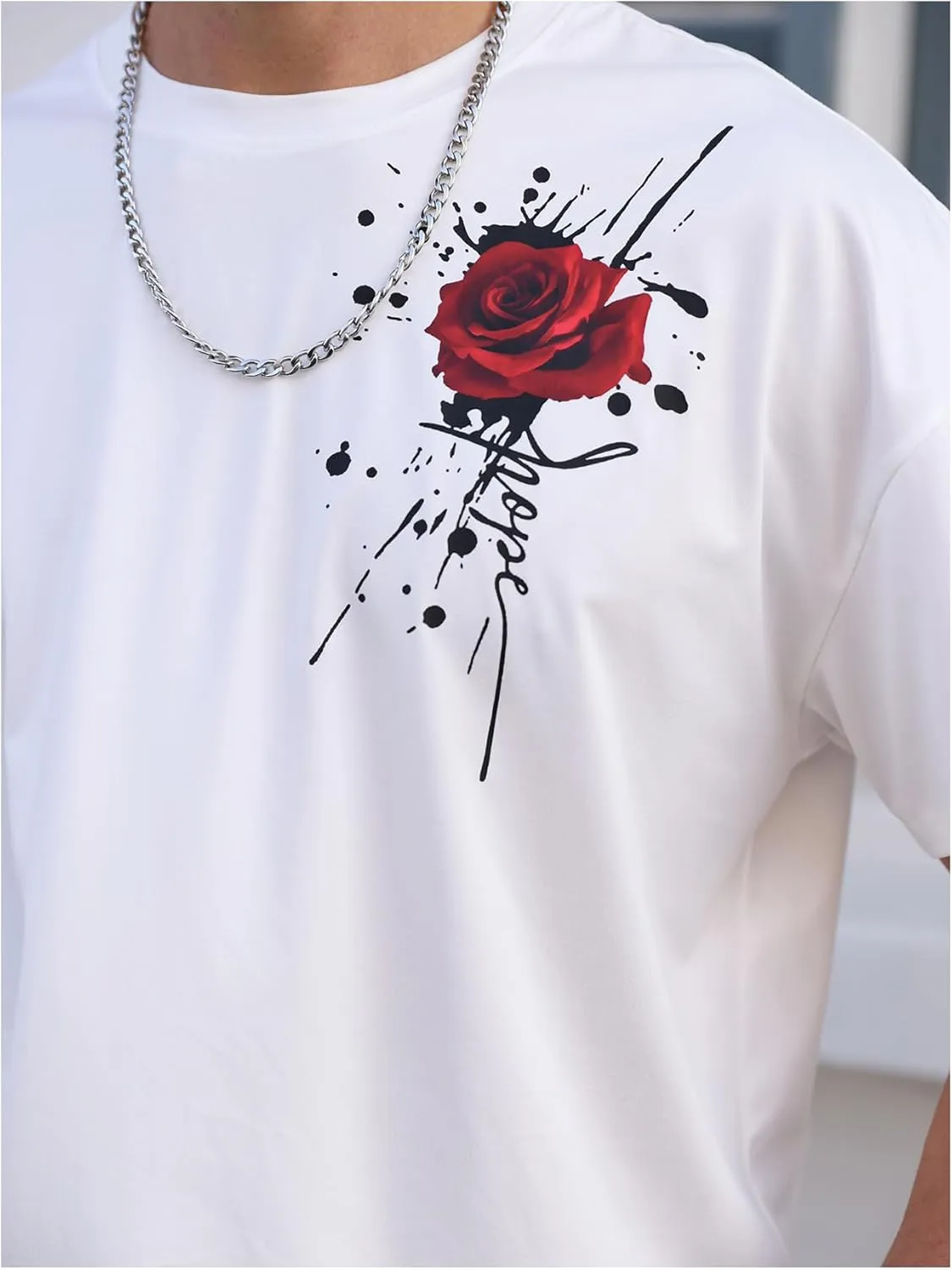 SOLY HUX Men's Rose Print Graphic Tees Oversized T Shirt Summer Tops Casual