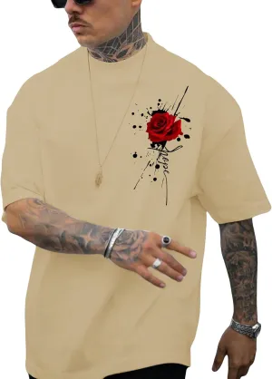 SOLY HUX Men's Rose Print Graphic Tees Oversized T Shirt Summer Tops Casual