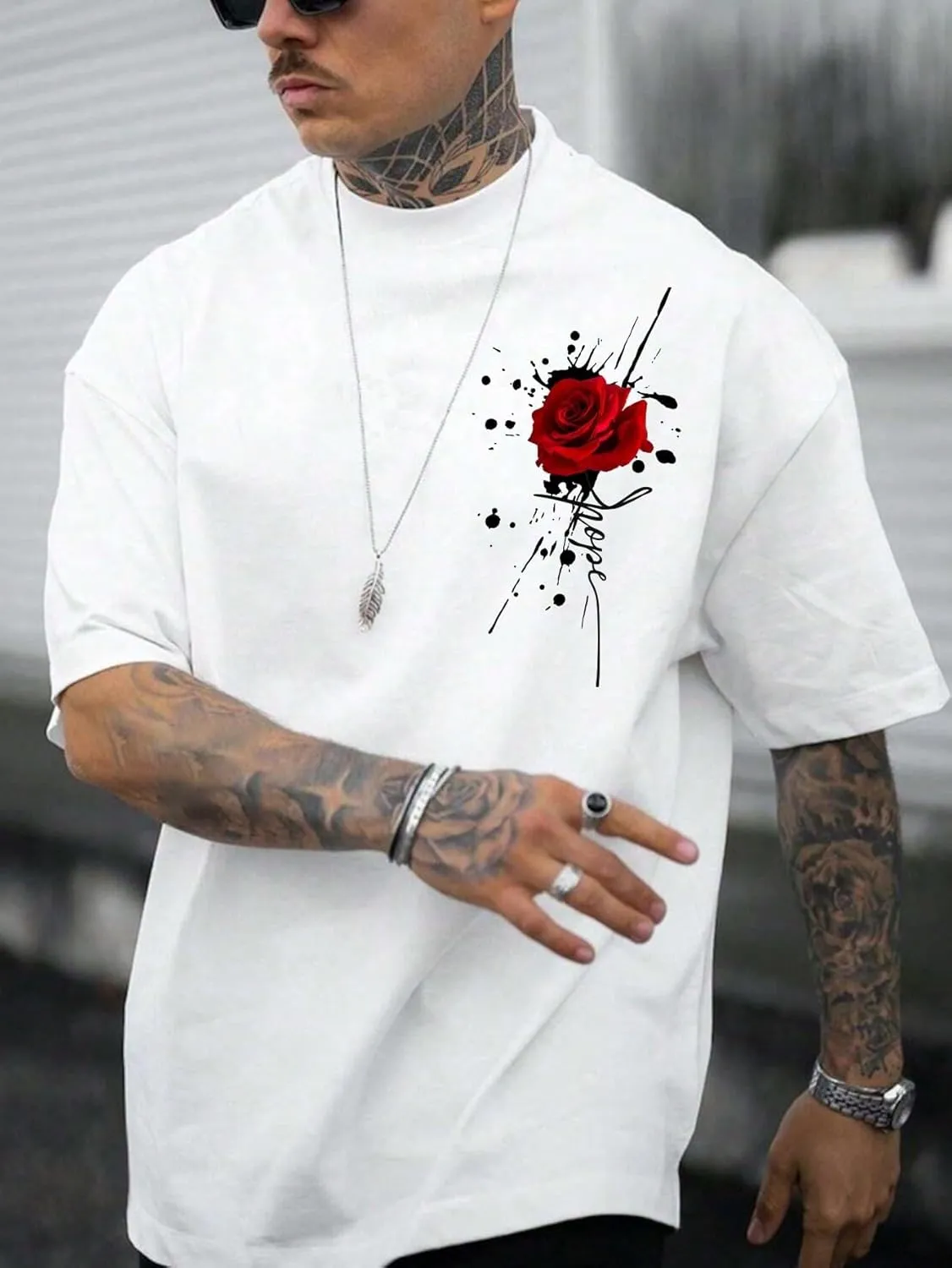 SOLY HUX Men's Rose Print Graphic Tees Oversized T Shirt Summer Tops Casual