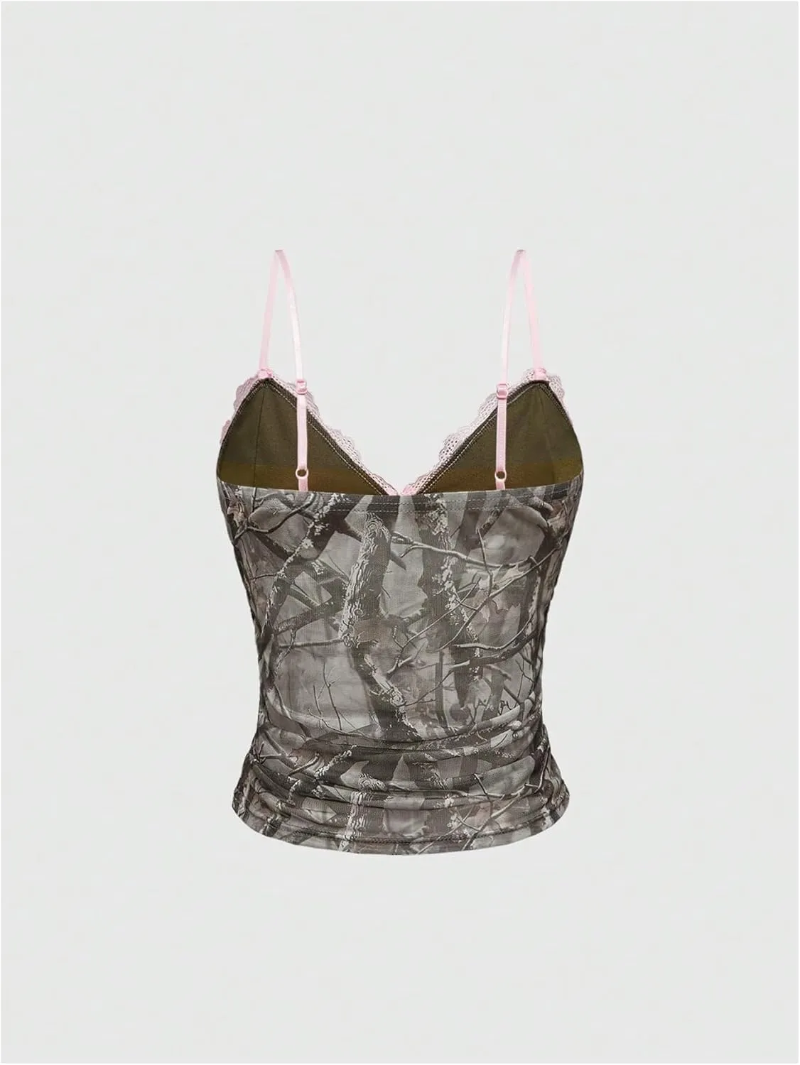SOLY HUX Women's Lace Camo Print Camisole Tops V Neck Spaghetti Strap Y2k Crop Tops