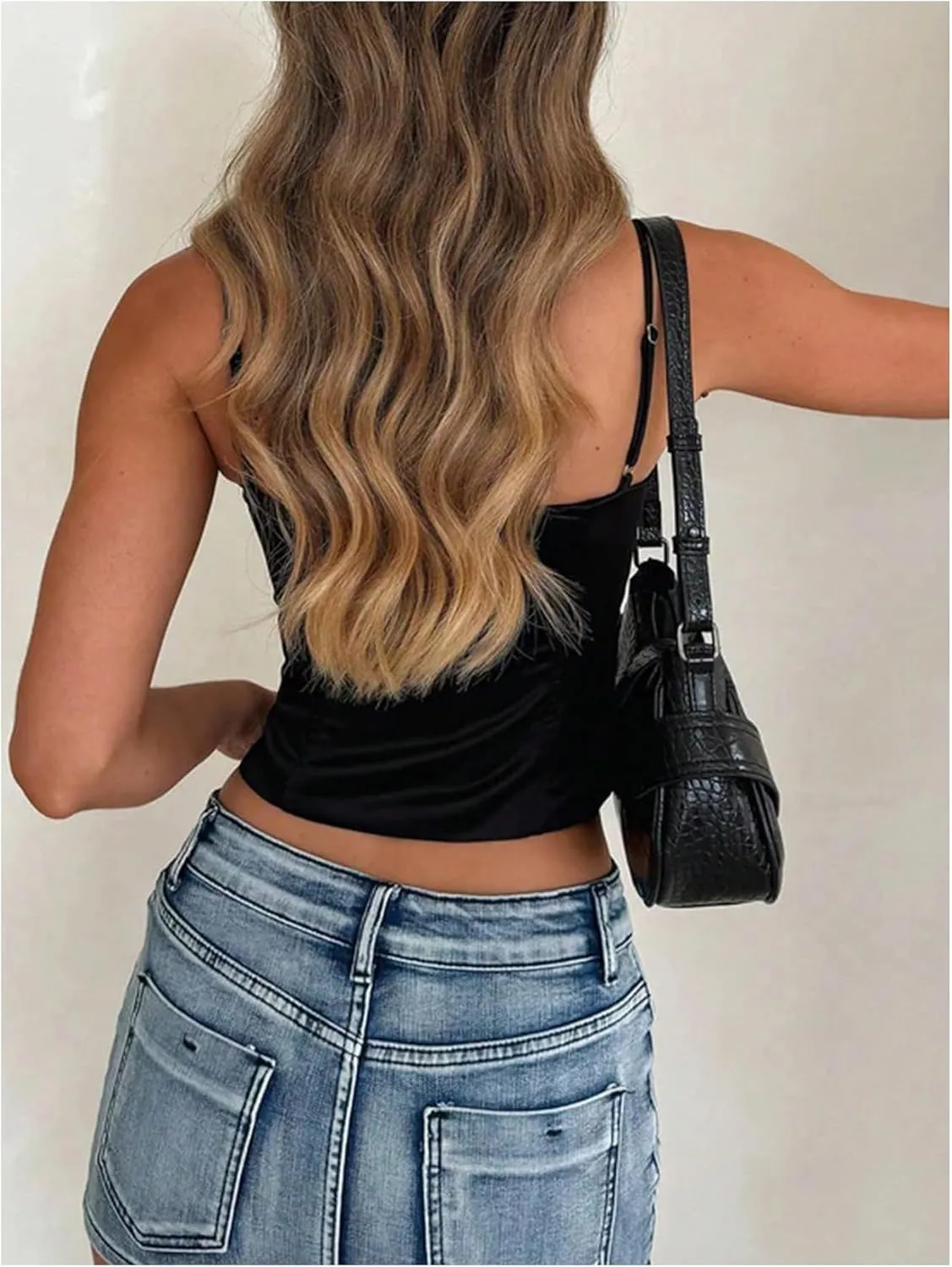 SOLY HUX Women's Lace Trim Camisole Tops Spaghetti Strap Slim Fit Party Club Crop Tops
