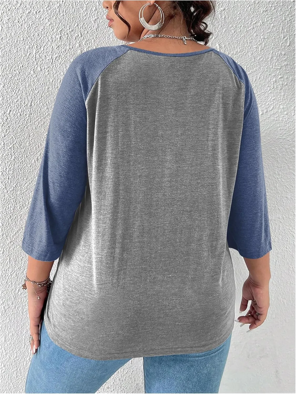 SOLY HUX Women's Plus Size Color Block Heart Print T Shirts 3/4 Sleeve Graphic Tees Tops