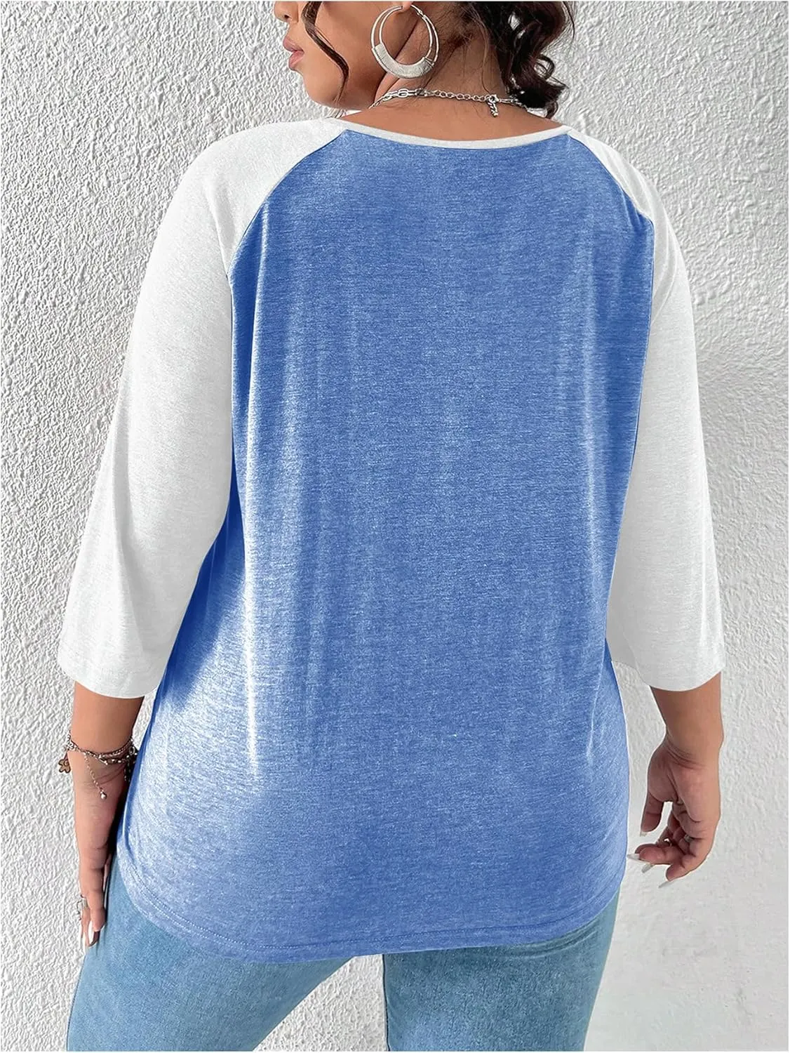 SOLY HUX Women's Plus Size Color Block Heart Print T Shirts 3/4 Sleeve Graphic Tees Tops