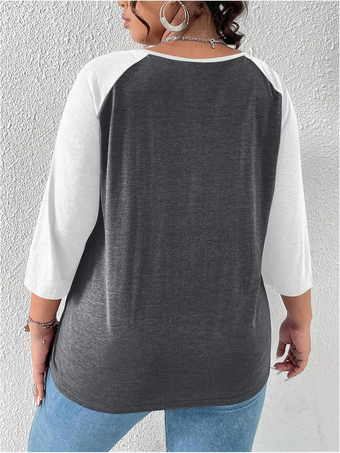 SOLY HUX Women's Plus Size Color Block Heart Print T Shirts 3/4 Sleeve Graphic Tees Tops