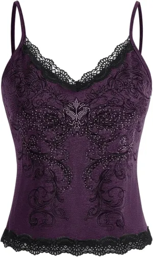 SOLY HUX Women's Plus Size Sexy Lace Tank Tops Y2K Gothic Tops Sleeveless Going Out Clubwear